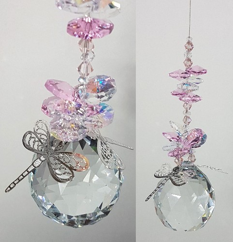 dragonfly crystal suncatcher filigree pink