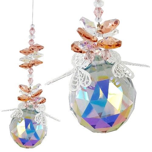 peach dragonfly suncatcher ball