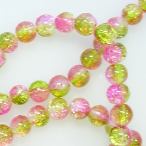 8mm glass crackle beads pink green