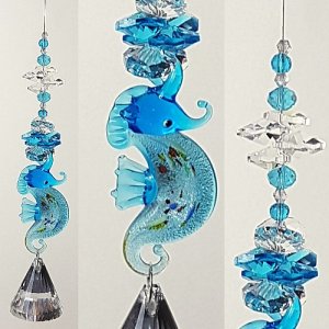 blue seahorse diamond ball suncatcher