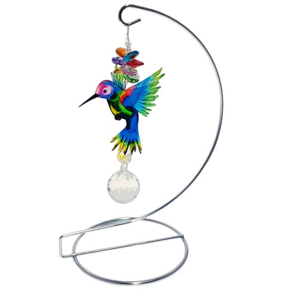 rainbow hummingbird suncatcher with stand