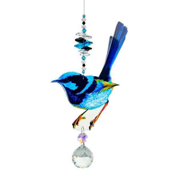 fairy wren suncatcher with 30mm crystal ball fairy wren suncatcher with 30mm crystal ball