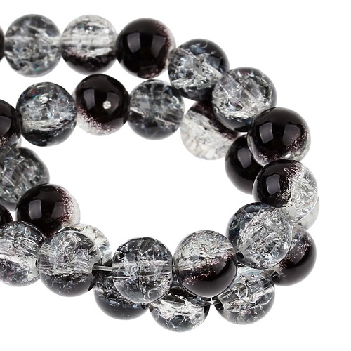 8mm glass crackle beads black clear