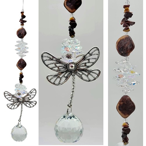 dragonfly suncatcher chocolate shell beads and mookite 500