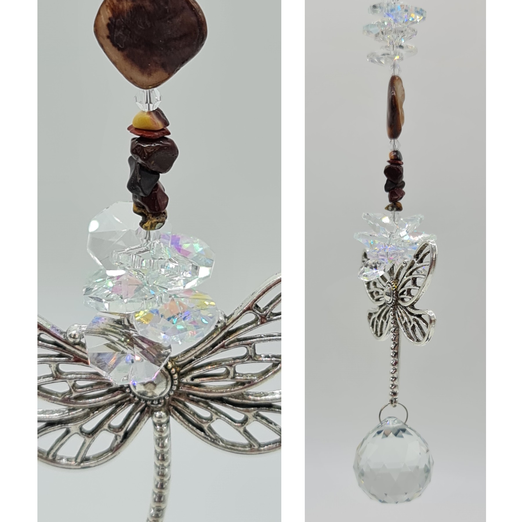 dragonfly suncatcher chocolate shell beads and mookite 5001