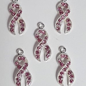 Pink Ribbon Rhinestone Charm pack of 3