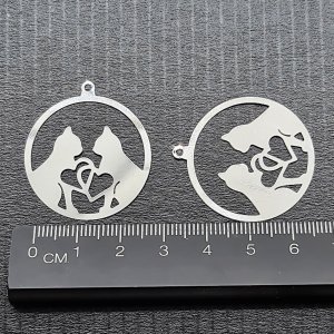 Filigree Cat and Heart Charm #2- pack of 2