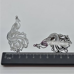 Filigree Peacock Charm pack of 2. Bird charms and pendants, peacocks or phoenix.