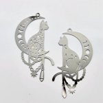 Stainless Steel Cat and Moon Charm #2- pack of 2