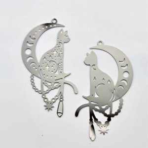 Stainless Steel Cat and Moon Charm #2- pack of 2