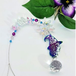 witch sucatcher with clear ball and clear crystal clusters