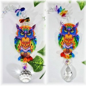 chakra owl suncatcher large and small
