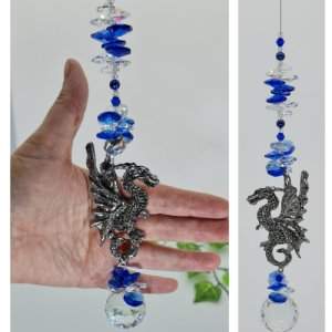 large pewter dragon suncatcher blue