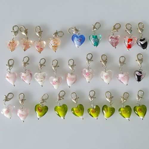 glass heart charms