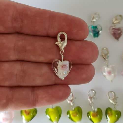 glass heart charms size